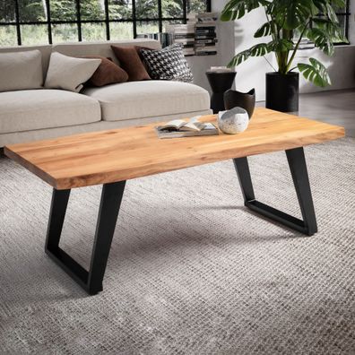 Couchtisch FineBuy Sofatisch 120 cm Baumkante Akazie Massivholz Wohnzimmertisch