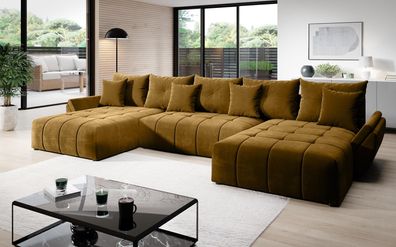 FURNIX Schlafsofa Amarra U Polstercouch in U-Form: Bettkasten Kissen MH48 Gold