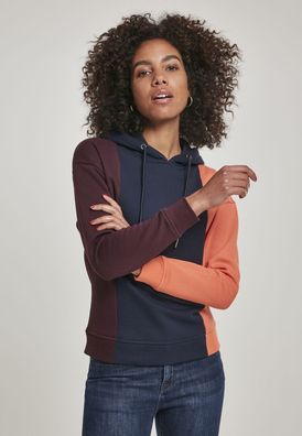 Urban Classics Damen Hoodie Ladies Tripple Hoody Redwine/Midnightnavy