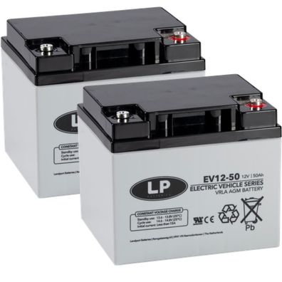 2X AGM 12V 50Ah Blei-Akku - zyklenfest kompatibel WP50-12NE MP50-12C 12LCP-50