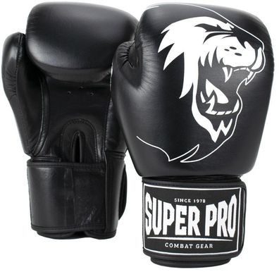 Super Pro Combat Gear Warrior Leder Boxhandschuhe Schwarz/Weiß