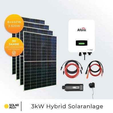 3520Wp/3kW Hybrid PV-Anlage | 8x Ulica Solar Module Bifazial 440Wp | Afore Hybrid