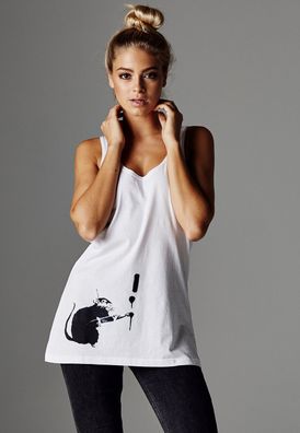 Merchcode Damen Tanktop Ladies Brandalised - Banksy´s Graffiti Painter Rat Tankto