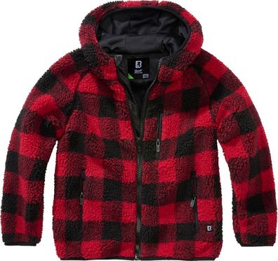 Brandit Kinder Jacke Kids Teddyfleecejacket, Hood Red/Black