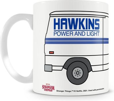 Stranger Things Hawkins Power And Light Van Coffee Mug Kaffeebecher White