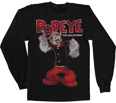 Popeye Distressed Sailor Man Longsleeve Tee Black