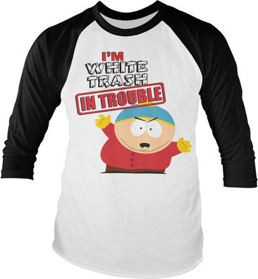 South Park I'm White Trash In Trouble Baseball Longsleeve Tee White-Black