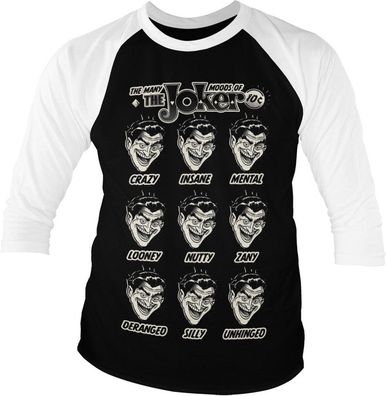 Batman The Many Moods Of The Joker Baseball Longsleeve Tee White-Black