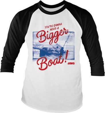 Jaws You're Gonna Need A Bigger Boat Baseball Longsleeve Tee White-Black