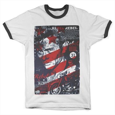 James Dean Washed Poster Ringer Tee T-Shirt White-Black