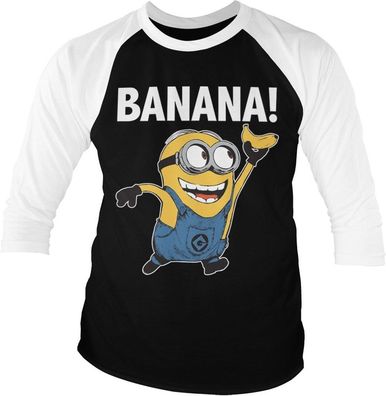 Minions Banana! Baseball 3/4 Sleeve Tee T-Shirt White-Black