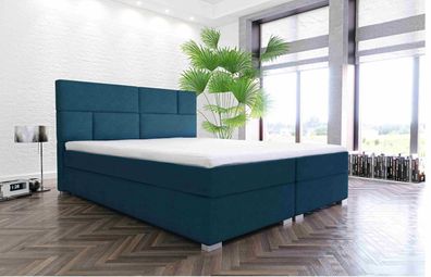 FURNIX Boxspringbett STORMI 160x200 Bett mit Topper und silberne Füße ML25 blau