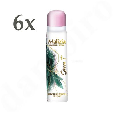 Malizia DONNA Deo Green Tea grüner Tee 6x 100ml Body Spray deodorant