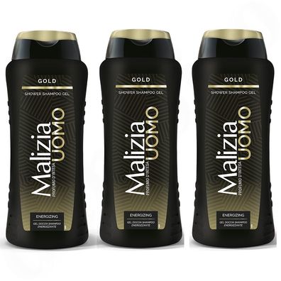 Malizia UOMO GOLD Duschgel & Shampoo 3x 250ml - dreierpack