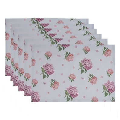 Clayre & Eef Tischsets 6er Set 48x33 cm Blau Rosa Baumwolle Hortensie