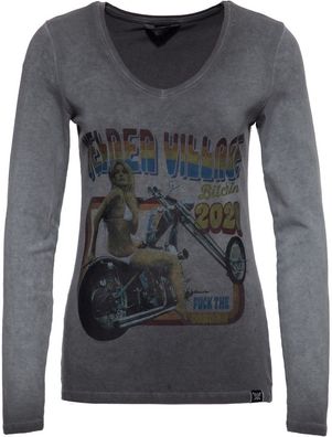 Queen Kerosin Slim Fit Longsleeve mit Retro-Print und Oilwash-Effekt QK4205558413