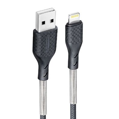 Forcell Carbon Ladekabel USB A zu iPhone-Anschluss 8-polig 2,4A CB-01A Schwarz 1