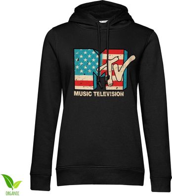 MTV Distressed USA-Flag Girls Hoodie Damen Black