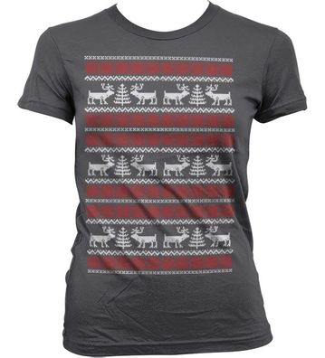Hybris Christmas Knit Pattern White/Red Girly T-Shirt Damen Dark-Grey