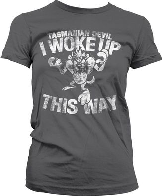 Looney Tunes Tasmanian Devil I Woke Up This Way Girly Tee Damen T-Shirt Dark-Grey