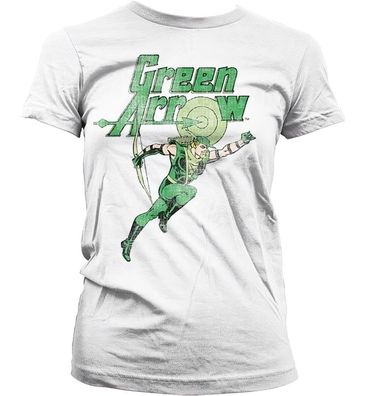 Green Arrow Distressed Girly T-Shirt Damen White