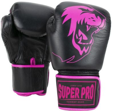 Super Pro Combat Gear Warrior Leder Boxhandschuhe Schwarz/Rosa