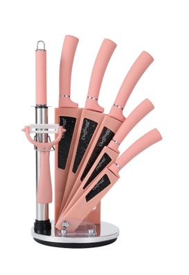 8 tlg Messerset Kochmesser Messerständer drehbar Pink Messer aus Edelstahl