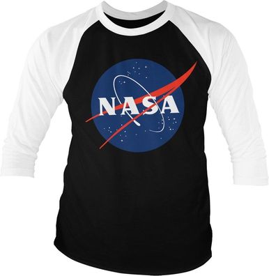 NASA Insignia Baseball 3/4 Sleeve Tee T-Shirt White-Black