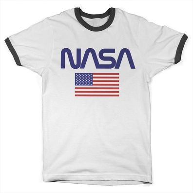 NASA Old Glory Ringer Tee T-Shirt White-Black