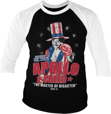Rocky Apollo Creed Baseball 3/4 Sleeve Tee T-Shirt White-Black