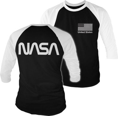 NASA Black Flag Baseball 3/4 Sleeve Tee T-Shirt White-Black