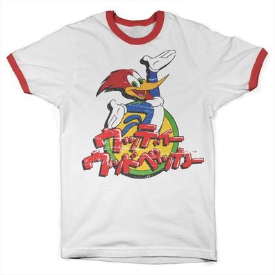 Woody Woodpecker Washed Japanese Logo Ringer Tee T-Shirt White-Red