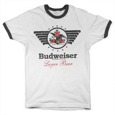 Budweiser Vintage Eagle Ringer Tee T-Shirt White-Black