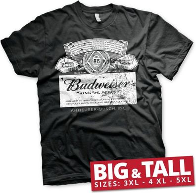 Budweiser Washed Logo Big & Tall T-Shirt Black