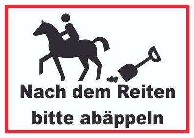 Bitte abäppeln Schild Pferde, Reitplatz