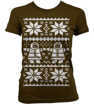 Hybris Retro X-Mas Knit Pattern Girly T-Shirt Damen Brown