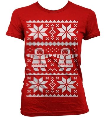 Hybris Retro X-Mas Knit Pattern Girly T-Shirt Damen Red