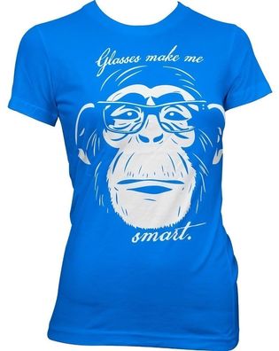 Hybris Glasses Makes Me Smart Girly Tee Damen T-Shirt Blue