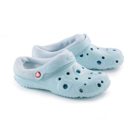 Schu'zz Schuzz Damen Clog Badeschuhe Polaire Femme Uni Bleu clair / Blau