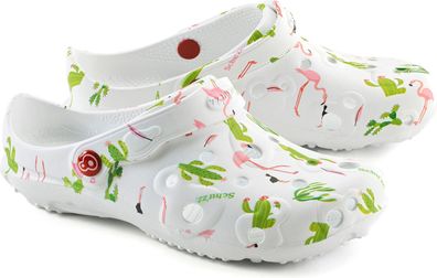 Schu'zz Schuzz Damen Clog Badeschuhe Globule Femme imprimé Cactus & flam