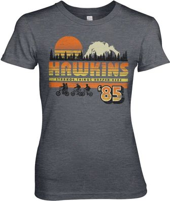 Stranger Things Hawkins '85 Vintage Girly Tee Damen T-Shirt Dark-Heather