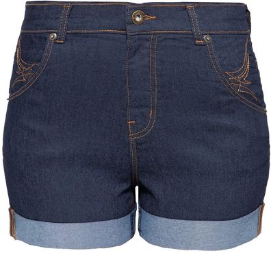 Queen Kerosin Damen Jeansshorts mit Saumaufschlag und besticken Gesäßtaschen QK4