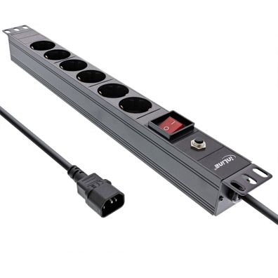 InLine® 16426S InLine® 19" Steckdosenleiste, 6-fach Schutzkontakt, C14 Anschluss,