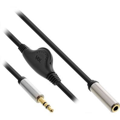 InLine® 99253B Slim Audio Kabel Klinke 3,5mm ST / BU, mit Lautstärkeregler, 0,25m