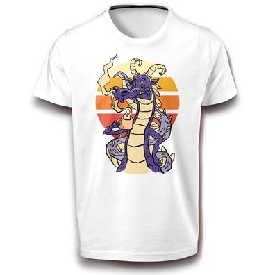 Drache trink Kaffee Mischwesen Fabelwesen Reptil Humor T-Shirt Baumwolle Fun Spaß