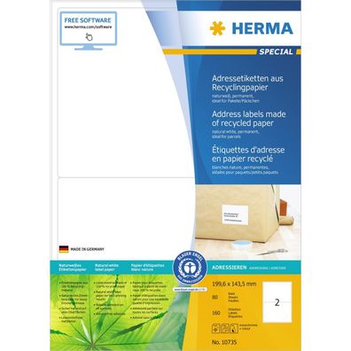 HERMA 10735 HERMA Universal-Etiketten Recycling, 199,6 x 143,5 mm, 80 Bl