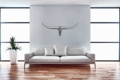 FineBuy Deko Geweih Bull M Aluminium Design Hörner 100cm Wanddekoration Silber