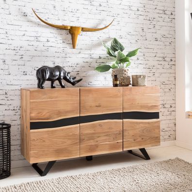 FineBuy Sideboard Massivholz Akazie 150 cm Anrichte Highboard Kommode Schrank