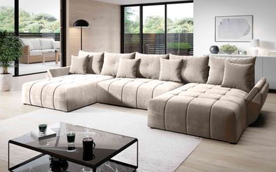 FURNIX Schlafsofa VENTIS U Polstercouch in U-Form: Bettkasten Kissen EN01 beige