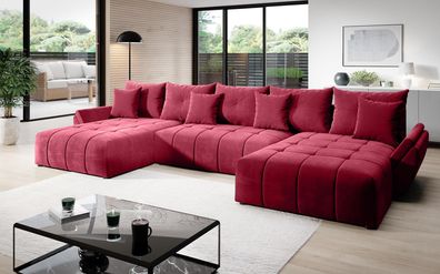 FURNIX Schlafsofa VENTIS U Polstercouch in U-Form: Bettkasten Kissen MH59 Rot